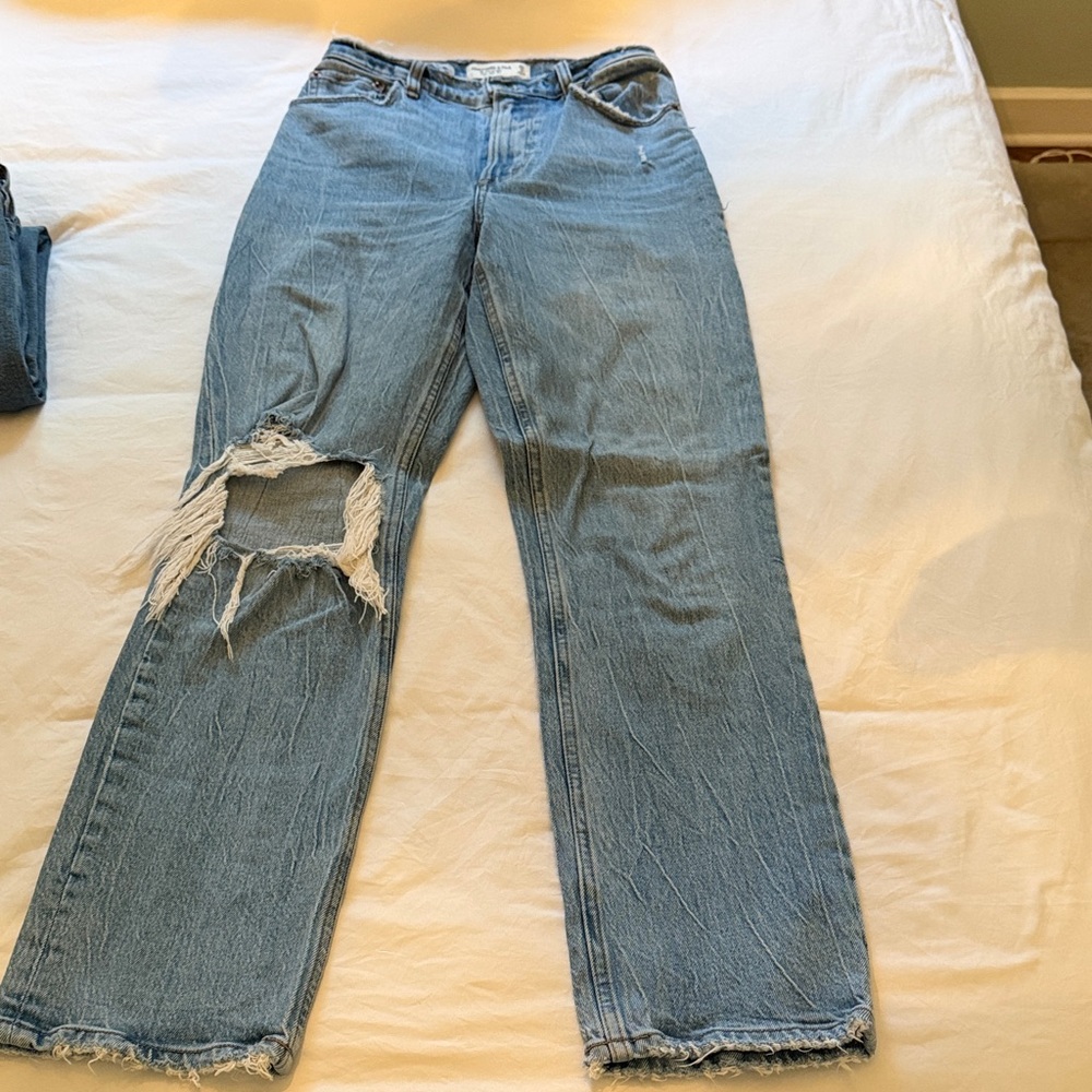 Abercrombie & Fitch Light Blue Distressed Straight-Leg Jeans